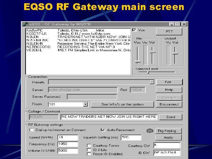 EQSO RF Gateway main screen 