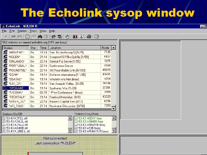 The Echolink sysop window 