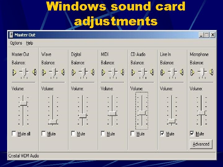 Windows sound card adjustments 