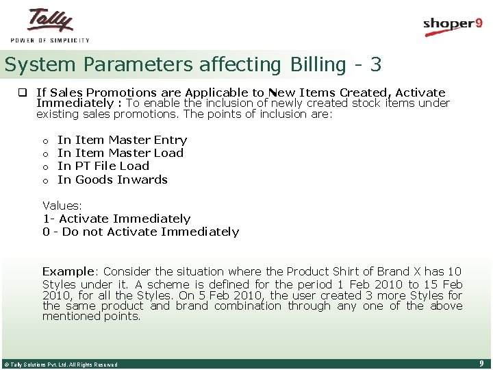 System Parameters affecting Billing - 3 q If Sales Promotions are Applicable to New