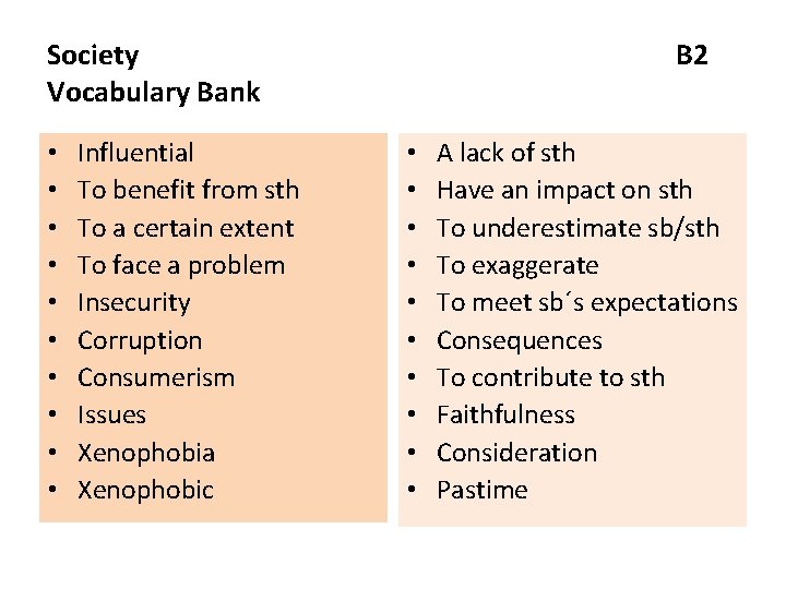 Society Vocabulary Bank • • • Influential To benefit from sth To a certain