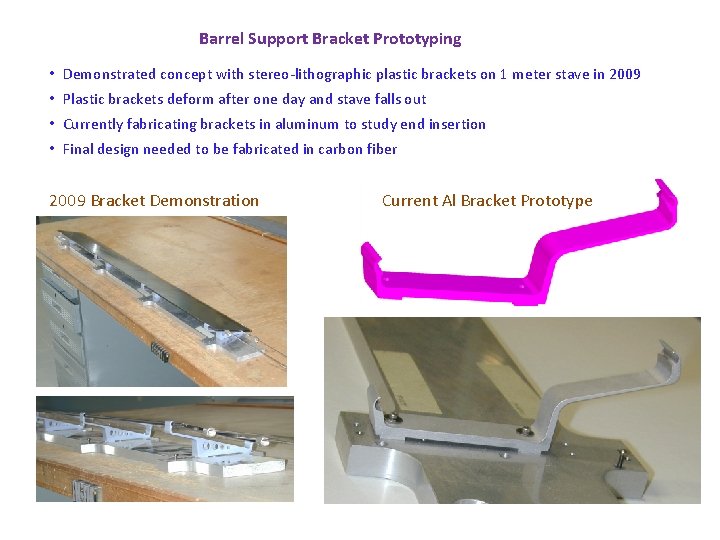 Barrel Support Bracket Prototyping • Demonstrated concept with stereo-lithographic plastic brackets on 1 meter