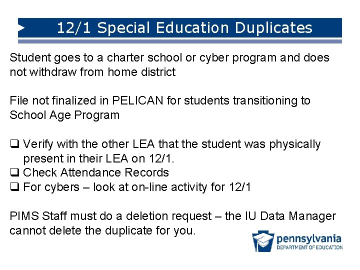 12/1 Special Education Duplicates Student goes to a charter school or cyber program and
