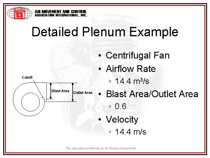 Detailed Plenum Example • Centrifugal Fan • Airflow Rate Cutoff ◦ 14. 4 m