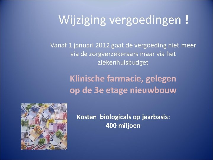 Wijziging vergoedingen ! Vanaf 1 januari 2012 gaat de vergoeding niet meer via de