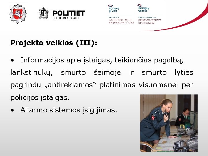 Projekto veiklos (III): • Informacijos apie įstaigas, teikiančias pagalbą, lankstinukų, smurto šeimoje ir smurto