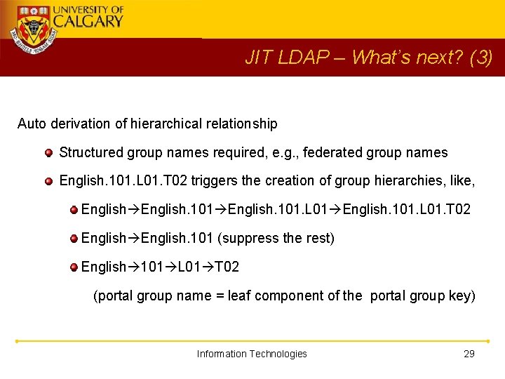 JIT LDAP – What’s next? (3) Auto derivation of hierarchical relationship Structured group names