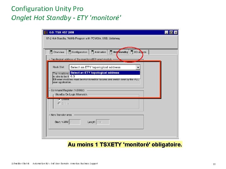 Configuration Unity Pro Onglet Hot Standby - ETY 'monitoré' Au moins 1 TSXETY 'monitoré'
