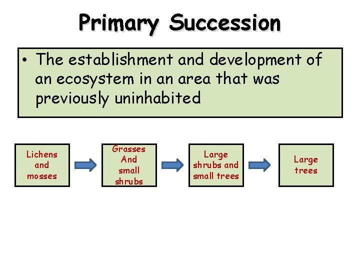 Primary Succession • The establishment and development of an ecosystem in an area that