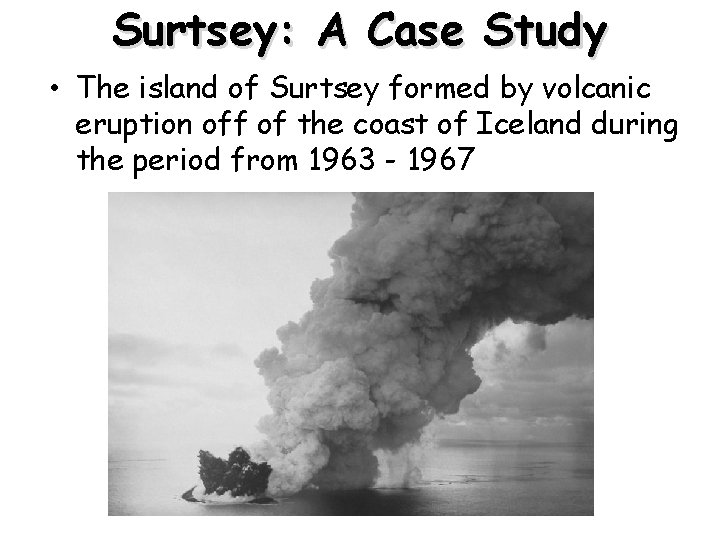 Surtsey: A Case Study • The island of Surtsey formed by volcanic eruption off