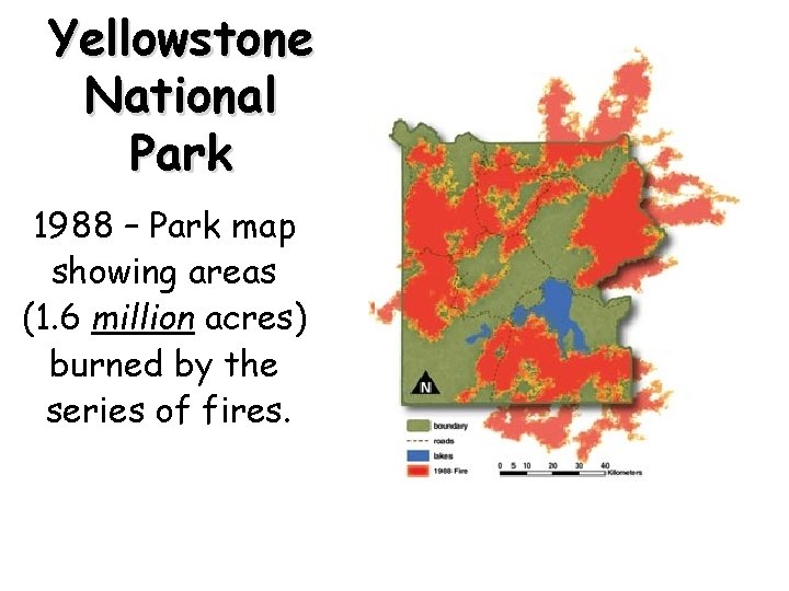 Yellowstone National Park 1988 – Park map showing areas (1. 6 million acres) burned