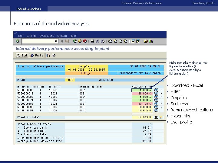 Internal Delivery Performance Bensberg Gmb. H Individual analysis Functions of the individual analysis Make