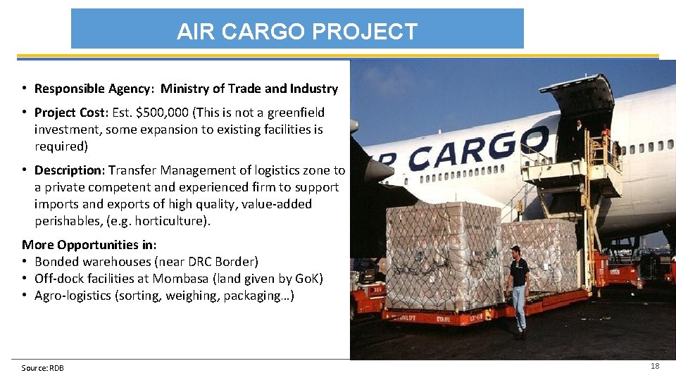 AIR CARGO PROJECT • Responsible Agency: Ministry of Trade and Industry • Project Cost: