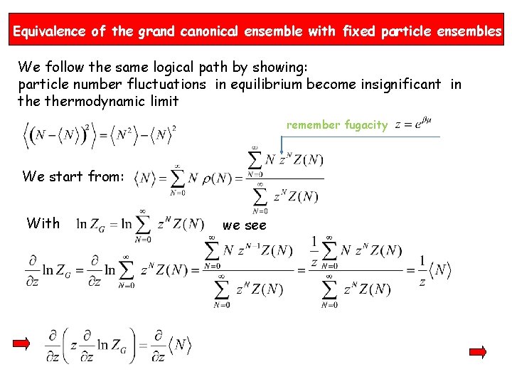 Equivalence of the grand canonical ensemble with fixed particle ensembles We follow the same