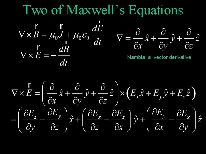 Two of Maxwell’s Equations Nambla: a vector derivative 
