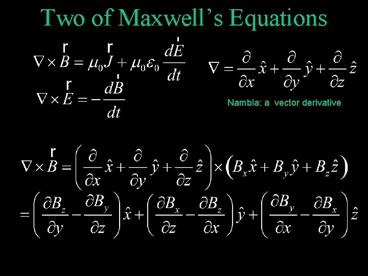 Two of Maxwell’s Equations Nambla: a vector derivative 