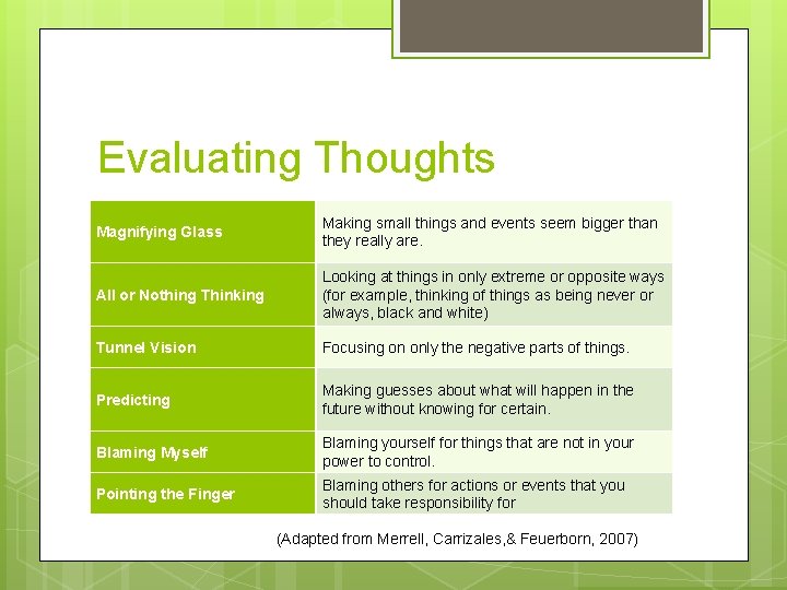 Evaluating Thoughts Magnifying Glass Making small things and events seem bigger than they really