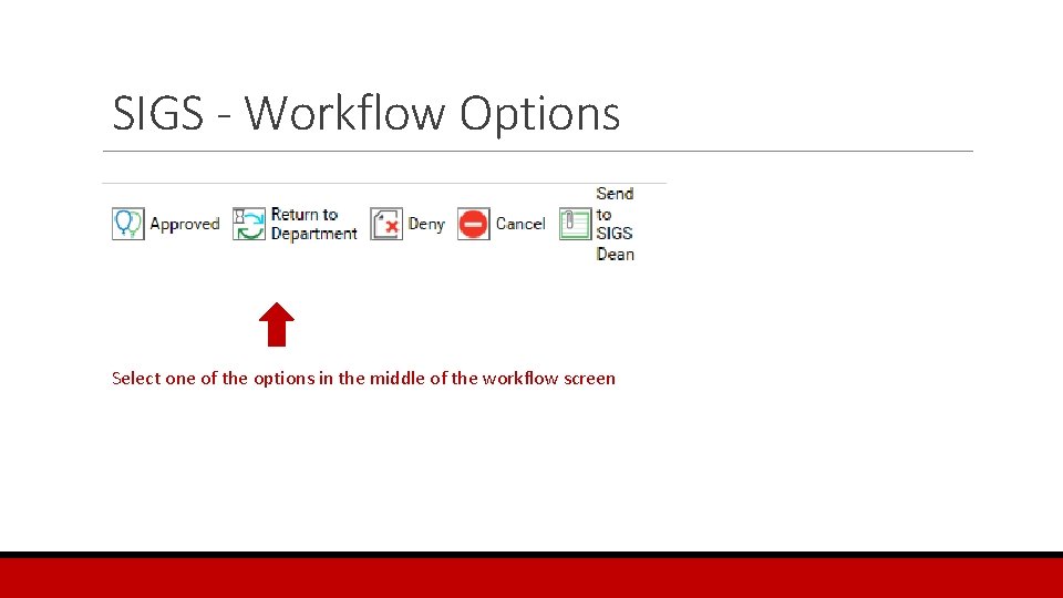 SIGS - Workflow Options Select one of the options in the middle of the