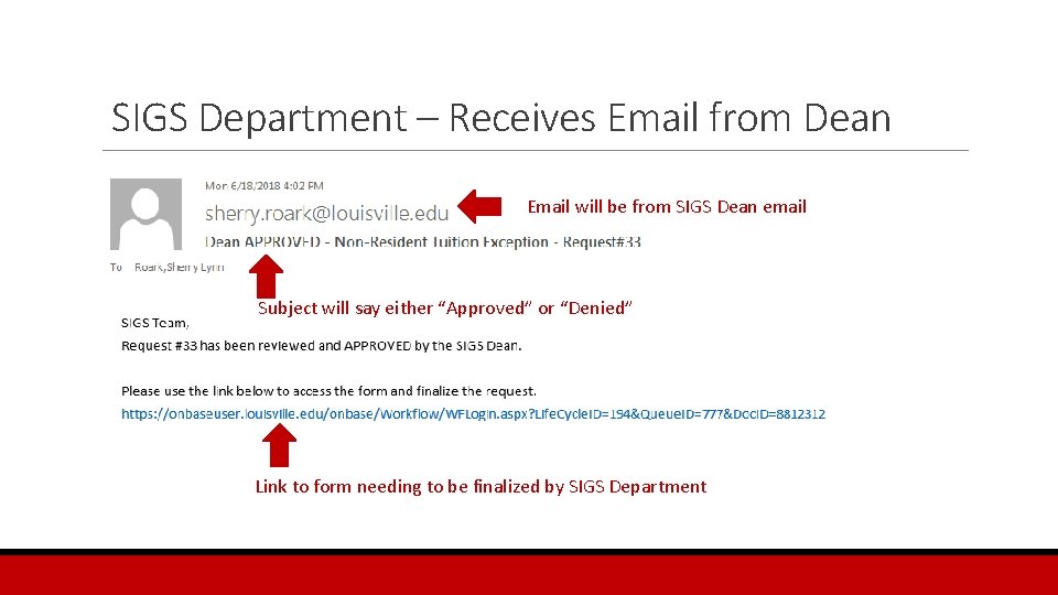 SIGS Department – Receives Email from Dean Email will be from SIGS Dean email