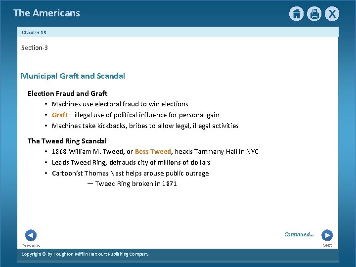 The Americans Chapter 15 Section-3 Municipal Graft and Scandal Election Fraud and Graft •