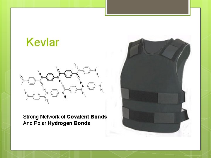 Kevlar Strong Network of Covalent Bonds And Polar Hydrogen Bonds 