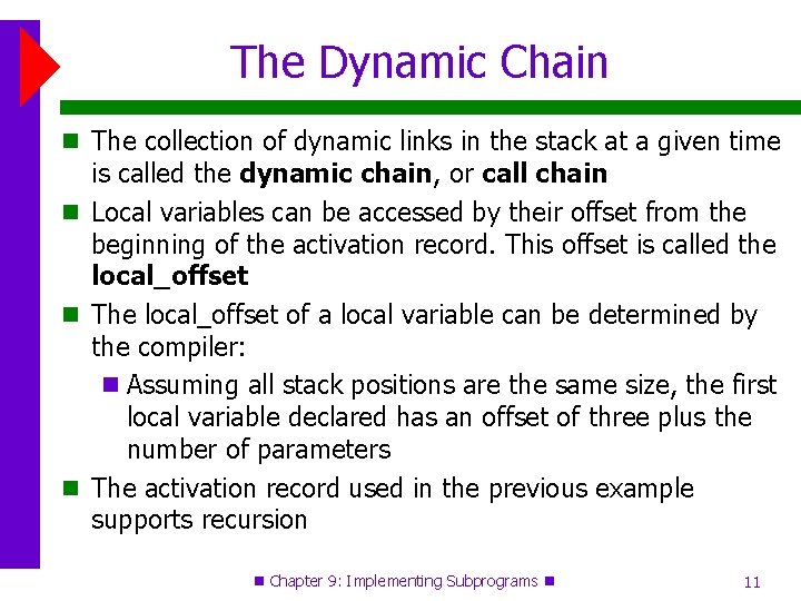 The Dynamic Chain The collection of dynamic links in the stack at a given