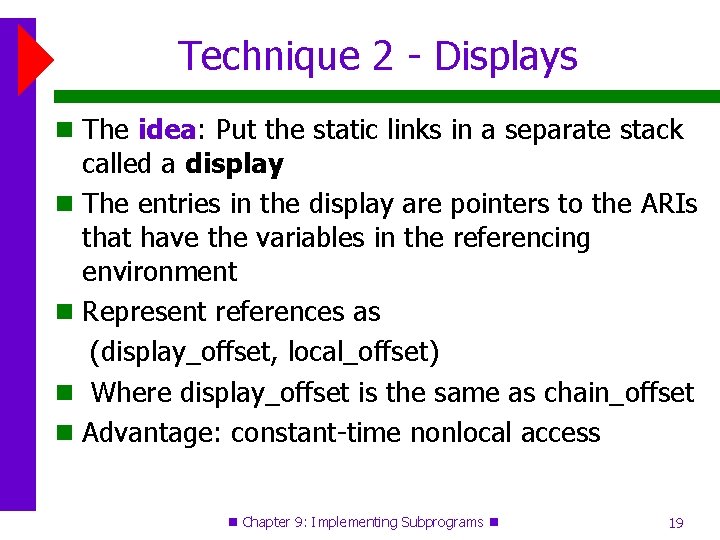 Technique 2 - Displays The idea: Put the static links in a separate stack