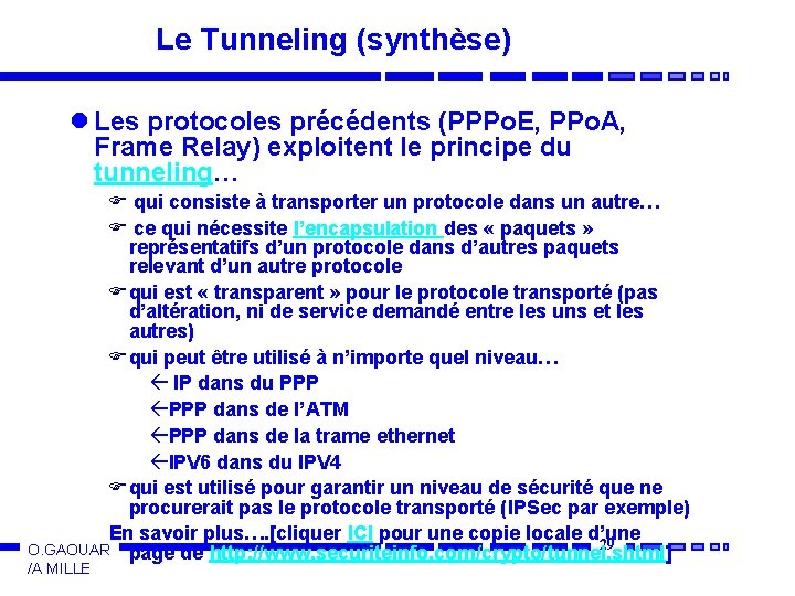 Le Tunneling (synthèse) l Les protocoles précédents (PPPo. E, PPo. A, Frame Relay) exploitent