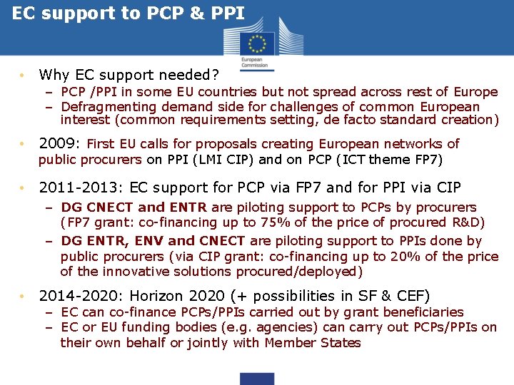 EC support to PCP & PPI • Why EC support needed? – PCP /PPI