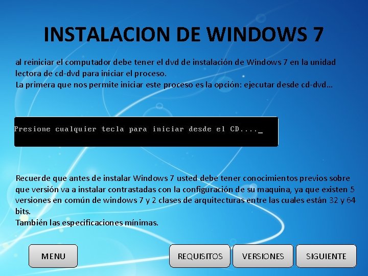 INSTALACION DE WINDOWS 7 DIAGRAMA DE EVENTOS BIOS