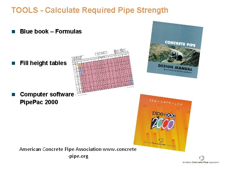 TOOLS - Calculate Required Pipe Strength n Blue book – Formulas n Fill height