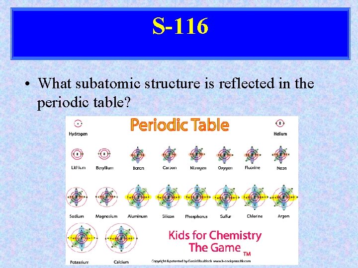 S-116 • What subatomic structure is reflected in the periodic table? 