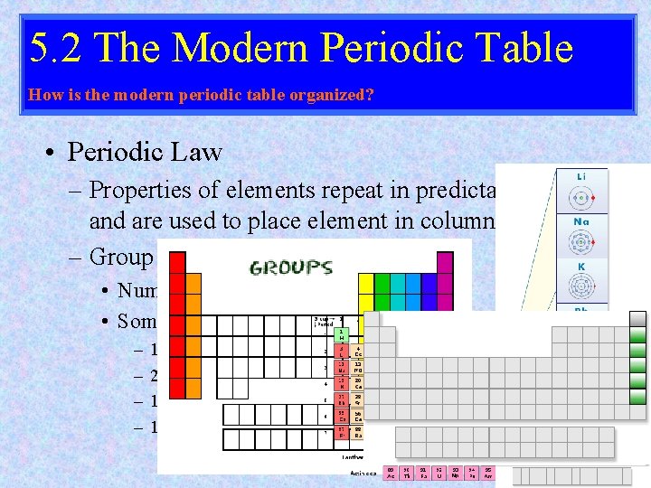 5. 2 The Modern Periodic Table How is the modern periodic table organized? •