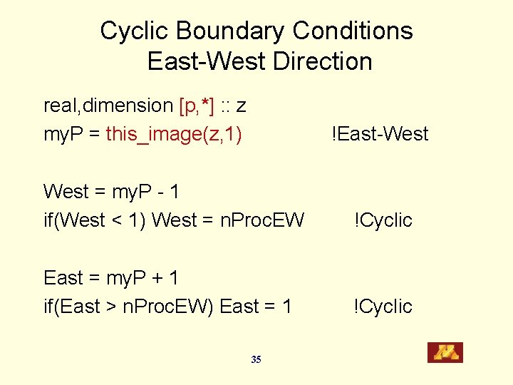 Cyclic Boundary Conditions East-West Direction real, dimension [p, *] : : z my. P