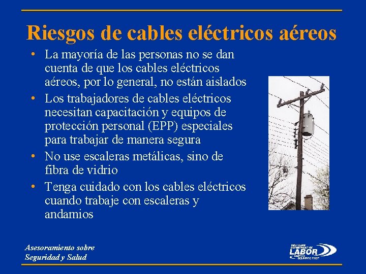 Riesgos de cables eléctricos aéreos • La mayoría de las personas no se dan