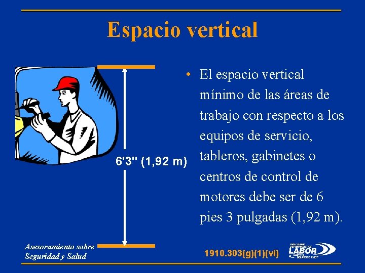 Espacio vertical • El espacio vertical mínimo de las áreas de trabajo con respecto