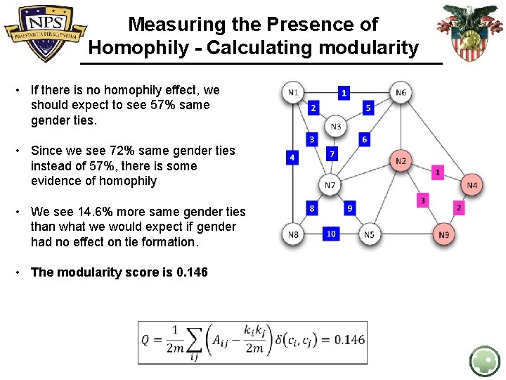 Measuring the Presence of Homophily - Calculating modularity • If there is no homophily