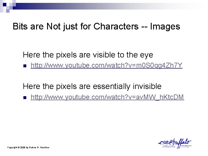 Bits are Not just for Characters -- Images Here the pixels are visible to