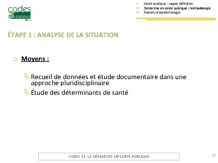 Ø Ø Ø Santé publique : rappel définition Démarche en santé publique : méthodologie