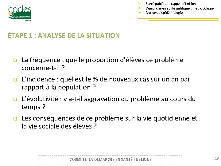 Ø Ø Ø Santé publique : rappel définition Démarche en santé publique : méthodologie