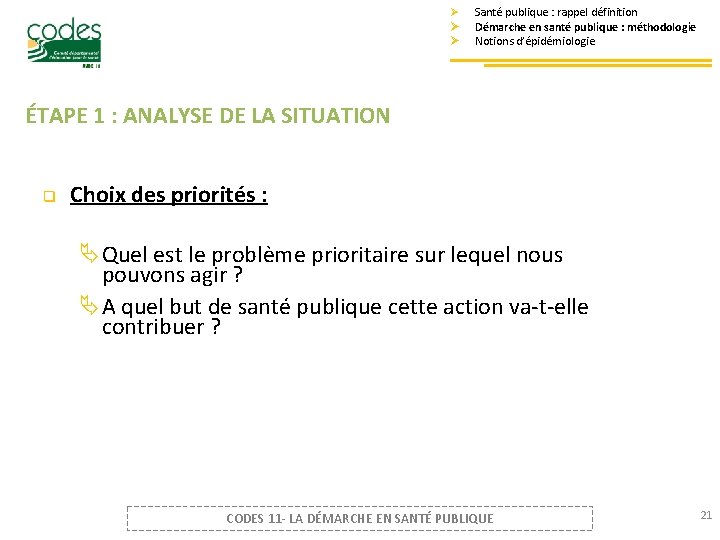 Ø Ø Ø Santé publique : rappel définition Démarche en santé publique : méthodologie