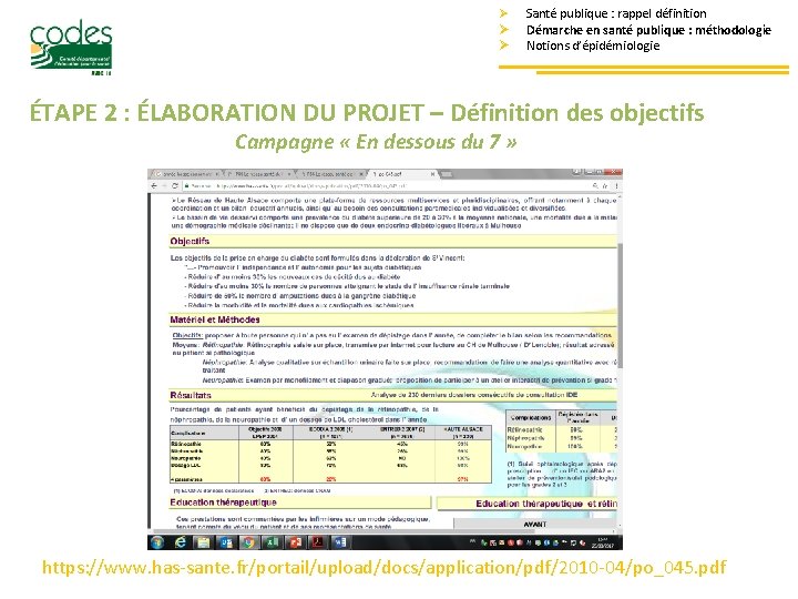 Ø Ø Ø Santé publique : rappel définition Démarche en santé publique : méthodologie