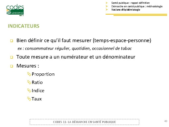 Ø Ø Ø Santé publique : rappel définition Démarche en santé publique : méthodologie