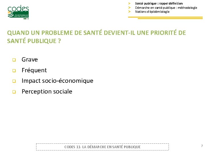 Ø Ø Ø Santé publique : rappel définition Démarche en santé publique : méthodologie