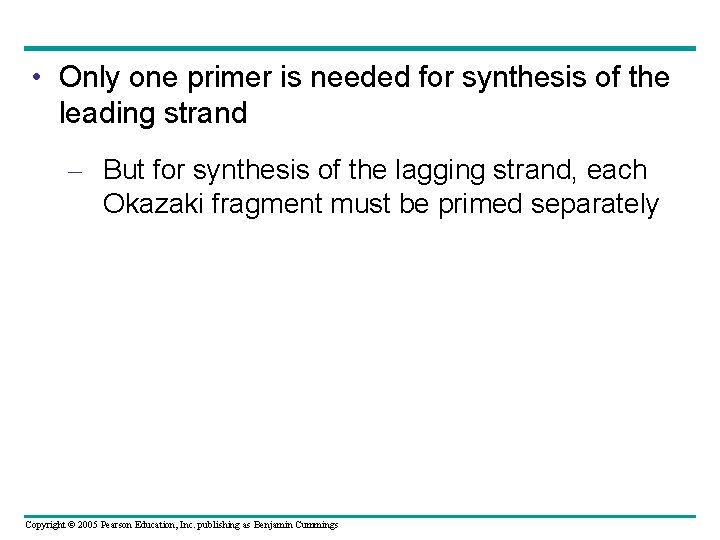  • Only one primer is needed for synthesis of the leading strand –