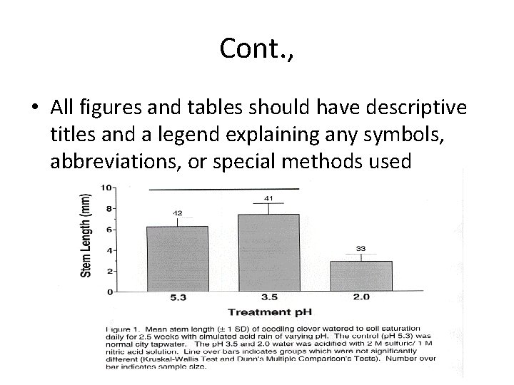 Cont. , • All figures and tables should have descriptive titles and a legend