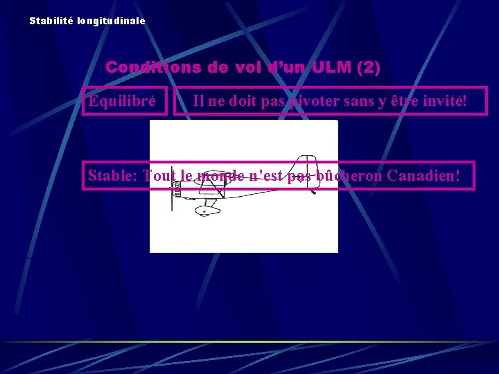 Stabilité longitudinale Conditions de vol d’un ULM (2) Équilibré Il ne doit pas pivoter