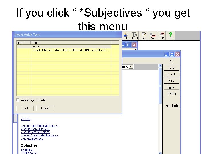 If you click “ *Subjectives “ you get this menu 