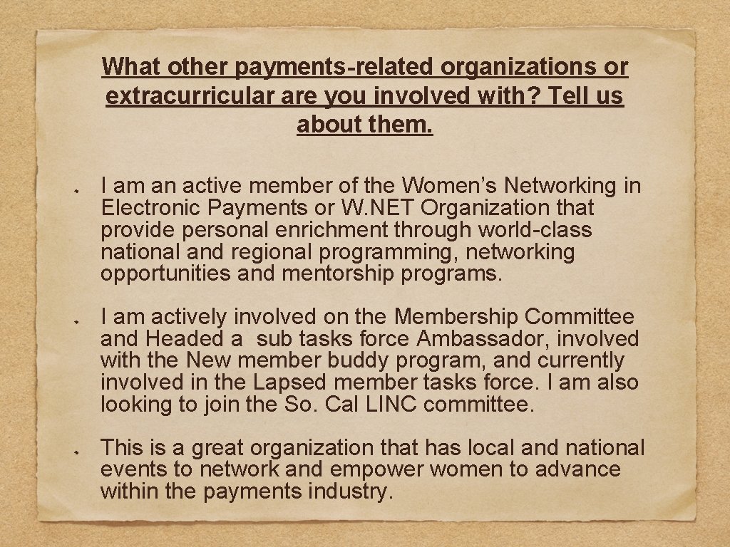 What other payments-related organizations or extracurricular are you involved with? Tell us about them.