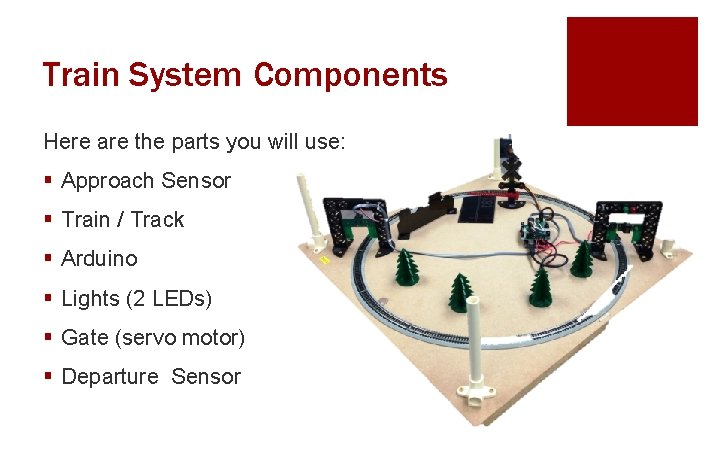 Train System Components Here are the parts you will use: § Approach Sensor §